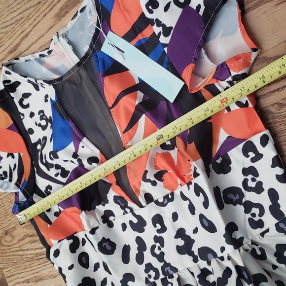 (L) NWT Dressfo Abstract Art Deco Leopard Print Floral Colorful Midi Fit & Flare - Picture 5 of 9